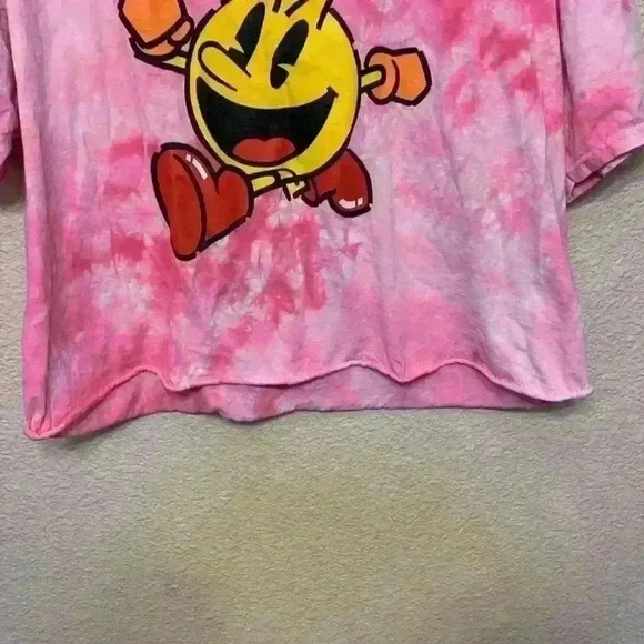 PAC Man pink tie dye crop top sz XL gamer 90s video game Halloween casual *flaw - Picture 5 of 7
